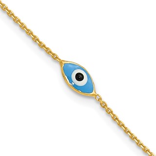 Sterling Silver Gold-plated Enamel Evil Eye 9 inch Plus 1 inch Extender - Total 10 inch Anklet