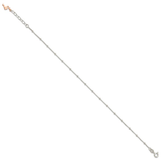 Sterling Silver Rose-Tone Flamingo Dangle 9 inch Plus 1 inch Extender - Total 10 inch Anklet