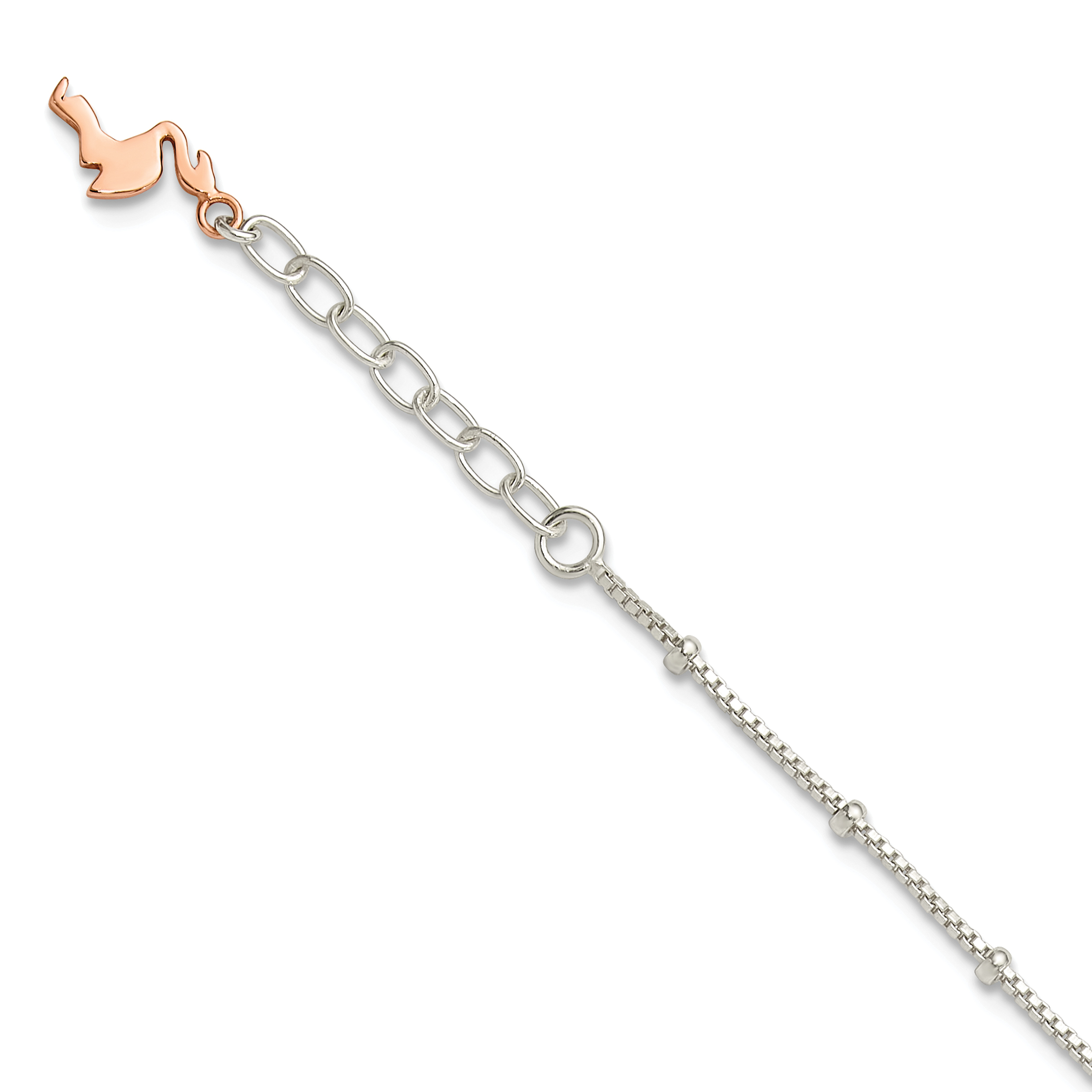 Sterling Silver Beaded Rose Tone Flamingo 9in Plus 1 inch Ext Anklet (QG6317-9)