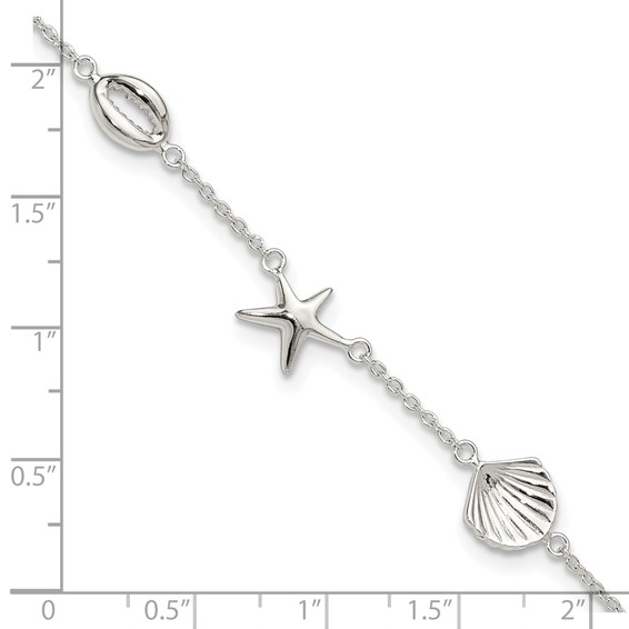 Sterling Silver Sealife 8.5 inch Plus 2 inch Extender - Total 10.5 inch Anklet
