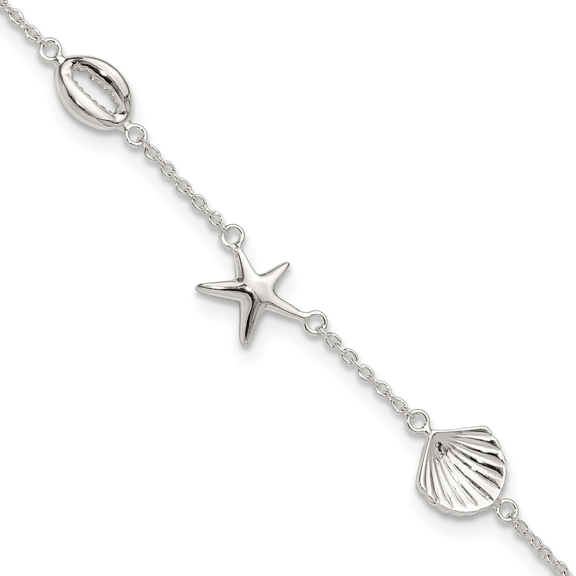 Sterling Silver Polished Sea life 8.5in Plus 2in ext. Anklet (QG6318-8.5)