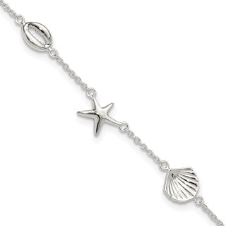 Sterling Silver Sealife 8.5 inch Plus 2 inch Extender - Total 10.5 inch Anklet