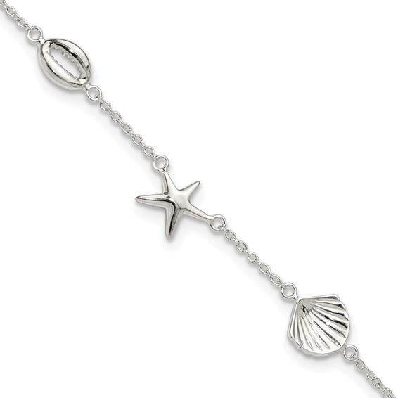 Sterling Silver Sealife 8.5 inch Plus 2 inch Extender - Total 10.5 inch Anklet