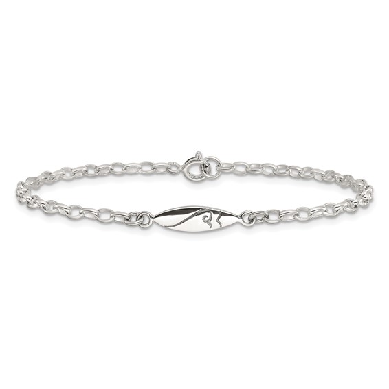 Sterling Silver Antiqued Polished Etched Surf Board 7.25in Link Bracelet