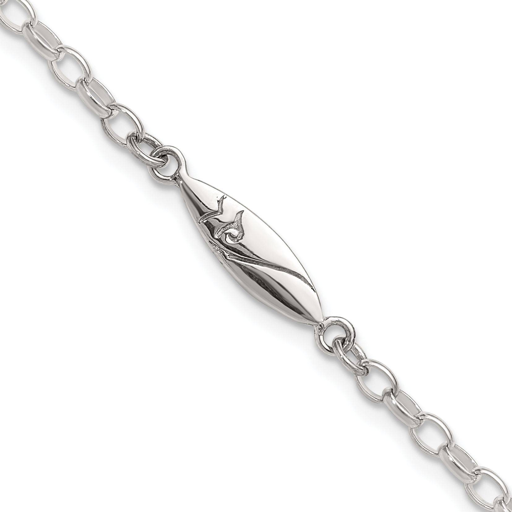 Sterling Silver Antiqued Polished Etched Surf Board 7.25in Link Bracelet (QG6319-7.25)