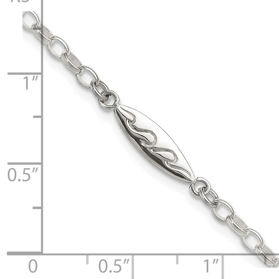 Sterling Silver Antiqued Polished Etched Waves Surf Board Bracelet