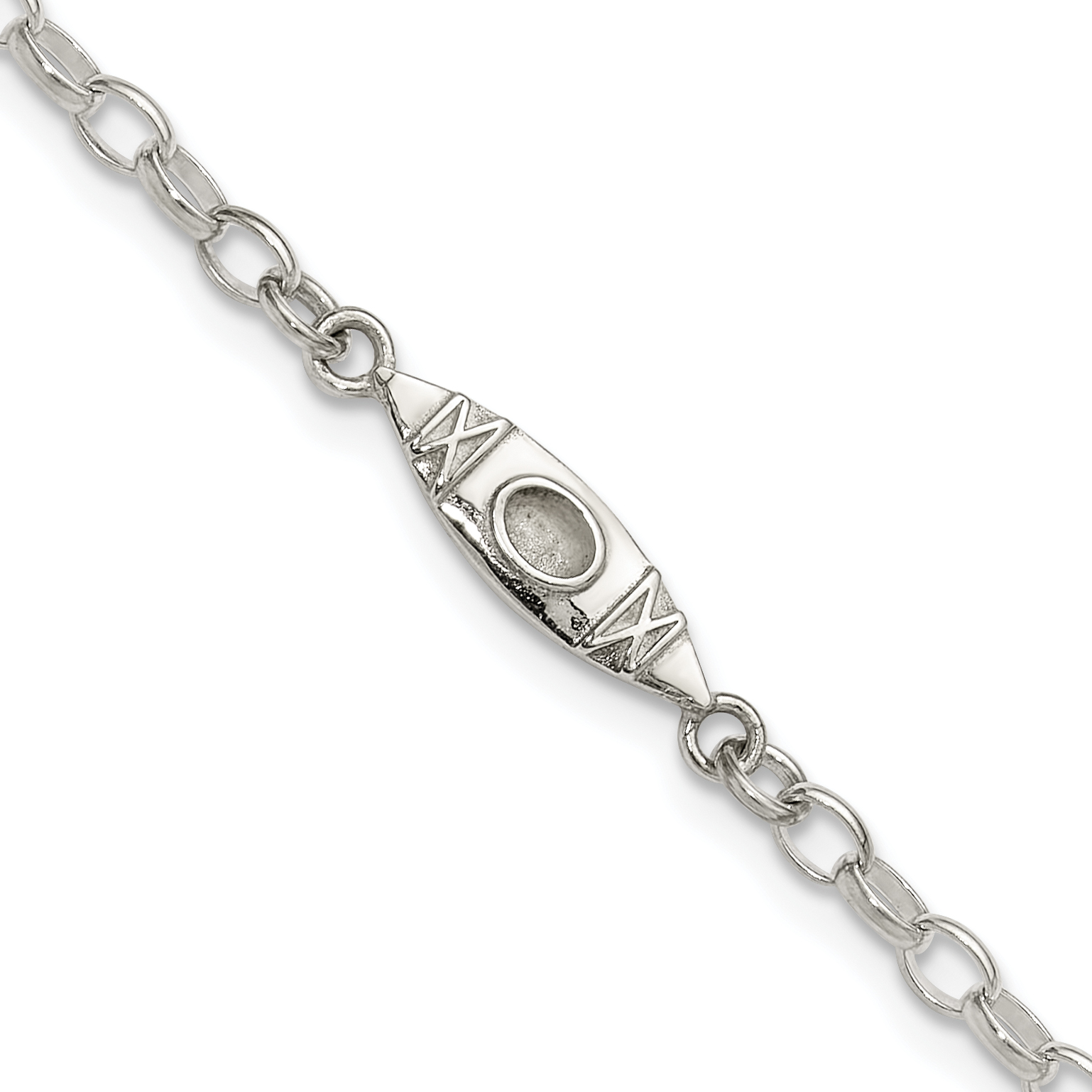 Sterling Silver Antiqued Polished Canoe / Kayak Anklet (QG6321-9)