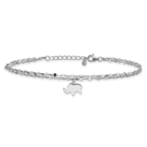 Sterling Silver Rhodium-plated Elephant 2-Strand 8.75 inch Plus 1 inch Extender - Total 9.75 inch Anklet