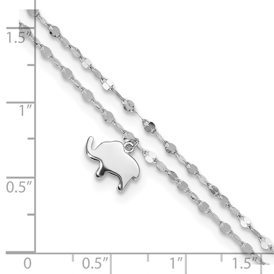 Sterling Silver Rhodium-plated Elephant 2-Strand 8.75 inch Plus 1 inch Extender - Total 9.75 inch Anklet