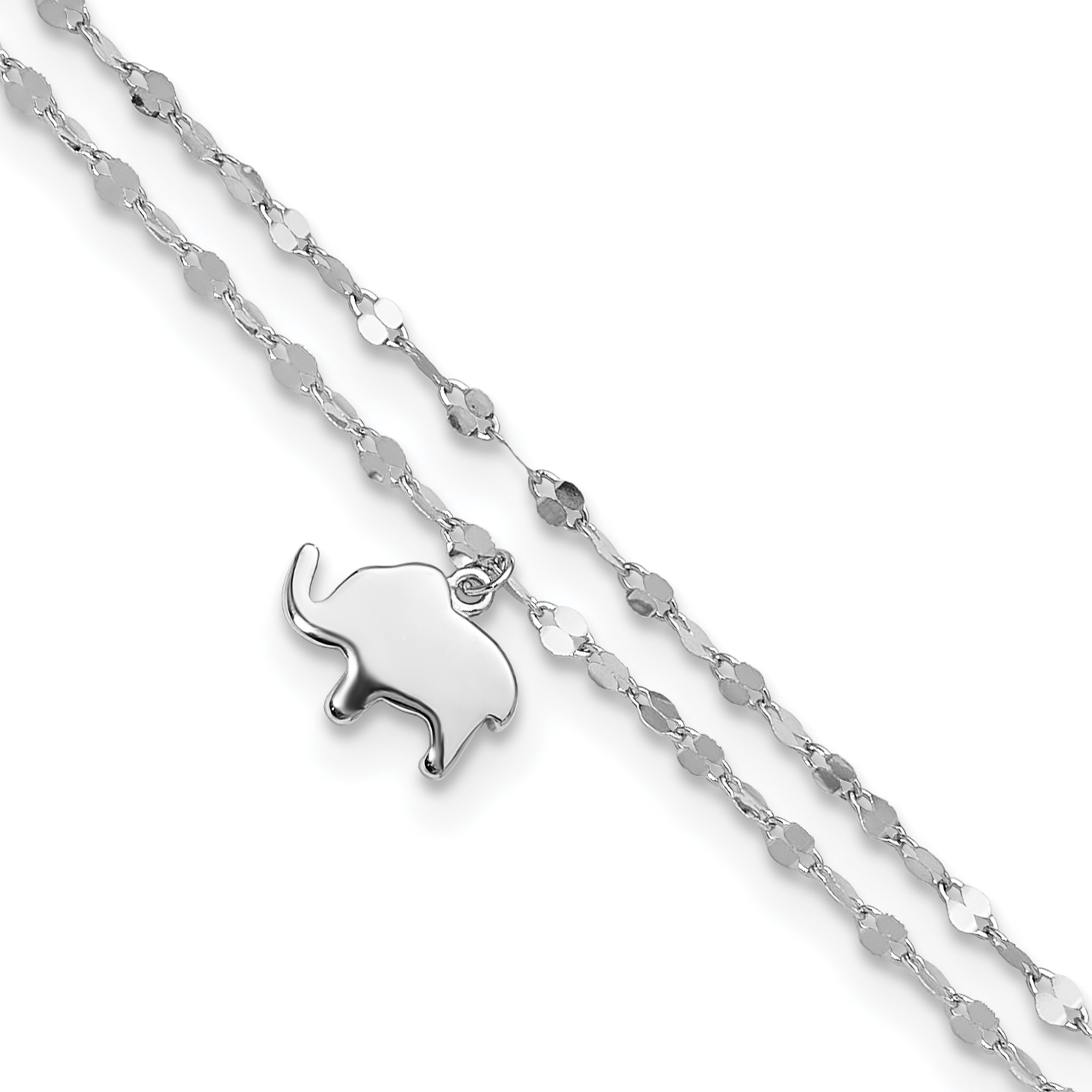 Sterling Silver Rhodium-plated 2-Strand Elephant 8.75in Plus 1in ext Anklet (QG6324-8.75)