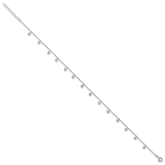 Sterling Silver Rhodium-plated Bezel CZ 9 inch Plus 1 inch Extender - Total 10 inch Anklet