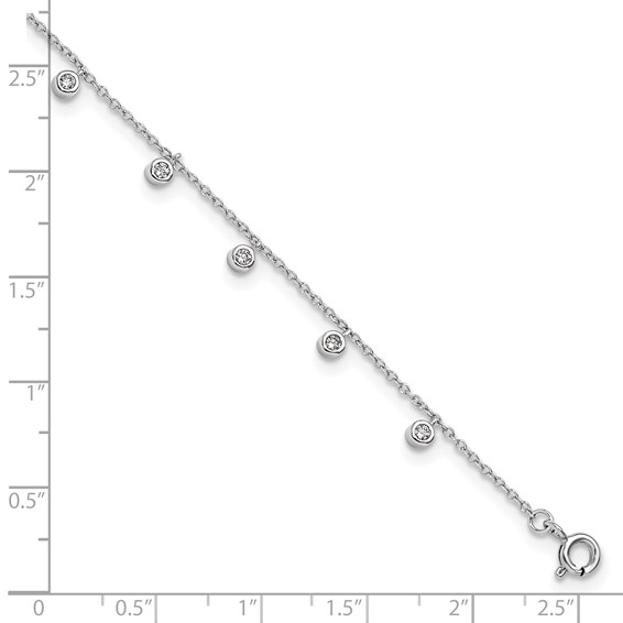 Sterling Silver Rhodium-plated Bezel CZ 9 inch Plus 1 inch Extender - Total 10 inch Anklet