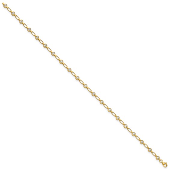 Sterling Silver Gold-tone Bezel CZ 10 inch Anklet