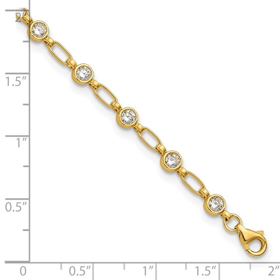 Sterling Silver Gold-tone Bezel CZ 10 inch Anklet