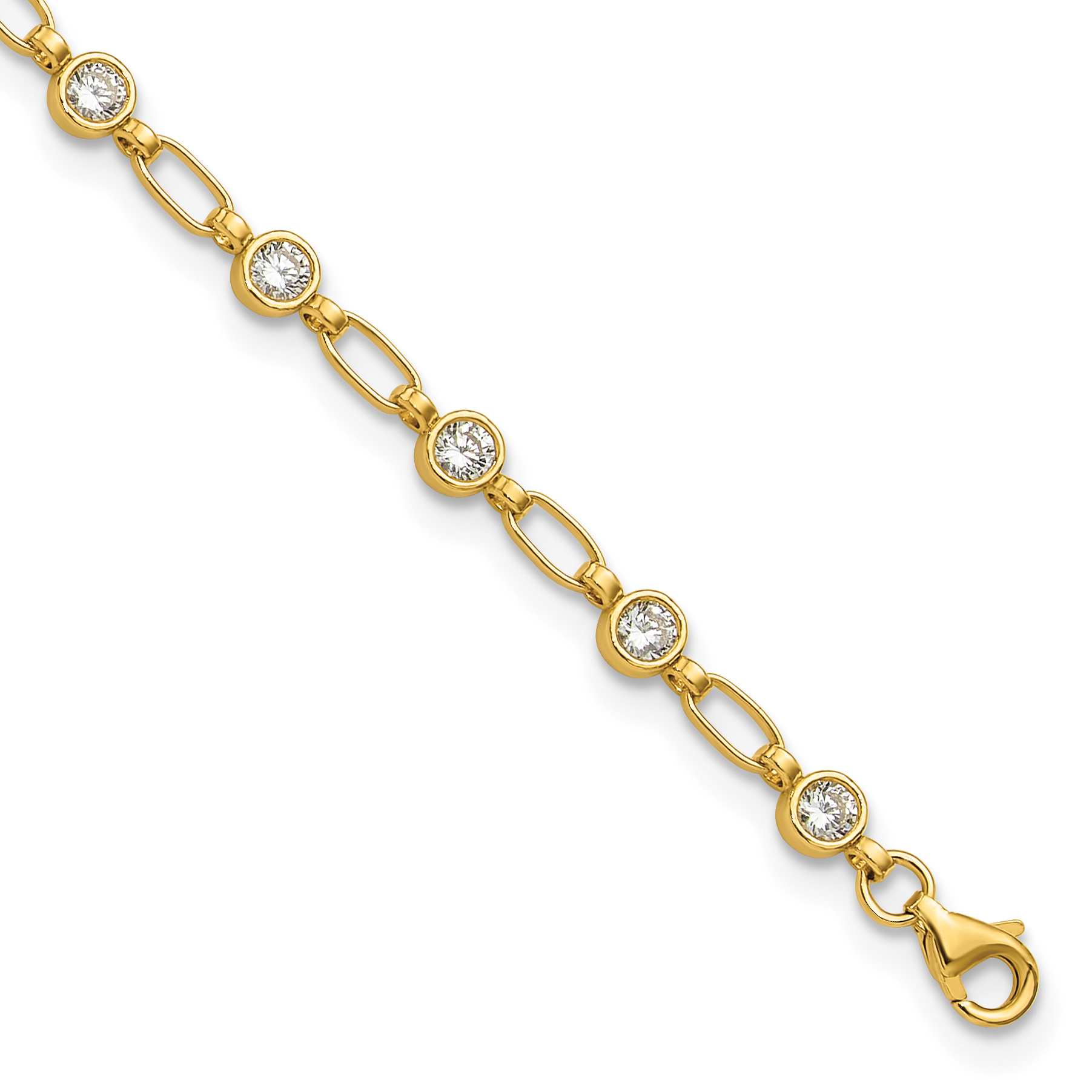 Sterling Silver Gold-tone Bezel CZ 10 inch Anklet (QG6326-10)