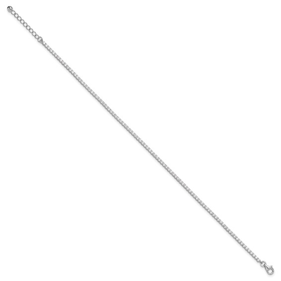 Sterling Silver Rhodium-plated 2mm CZ 9 inch Plus 1 inch Extender - Total 10 inch Anklet
