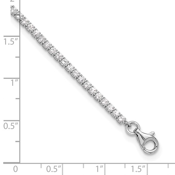 Sterling Silver Rhodium-plated 2mm CZ 9 inch Plus 1 inch Extender - Total 10 inch Anklet