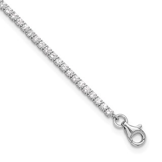 Sterling Silver Rhodium-plated 2mm CZ 9 inch Plus 1 inch Extender - Total 10 inch Anklet