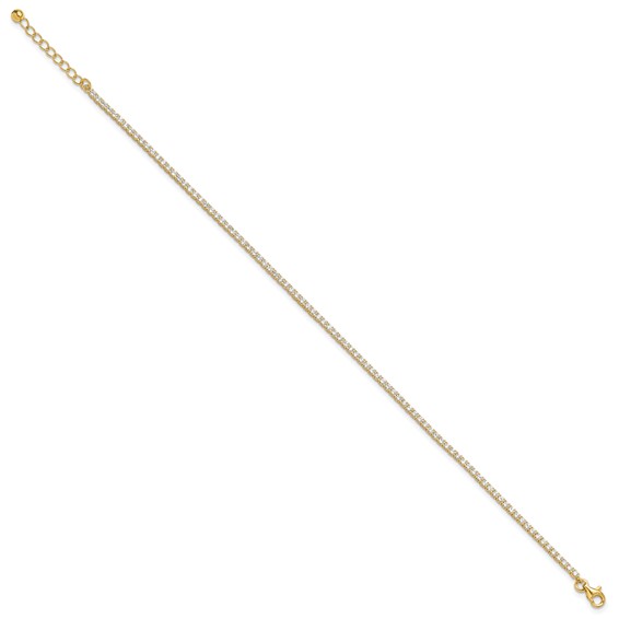 Sterling Silver Gold-tone 2mm CZ 9 inch Plus 1 inch Extender - Total 10 inch Anklet