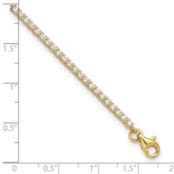 Sterling Silver Gold-tone 2mm CZ 9 inch Plus 1 inch Extender - Total 10 inch Anklet