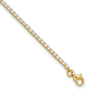 Sterling Silver Gold-tone 2mm CZ 9 inch Plus 1 inch Extender - Total 10 inch Anklet