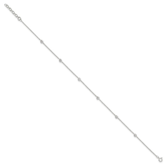 Sterling Silver E-coated CZ 6-Station 9.75 inch Plus 1 inch Extender  - Total 10.75 inch Anklet