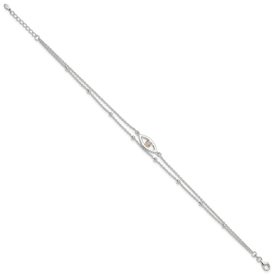 Sterling Silver Created Opal Eye 2-Strand 9 inch Plus 1 inch Extender - Total 10 inch Anklet