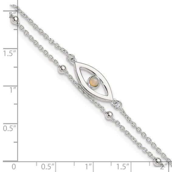 Sterling Silver Created Opal Eye 2-Strand 9 inch Plus 1 inch Extender - Total 10 inch Anklet
