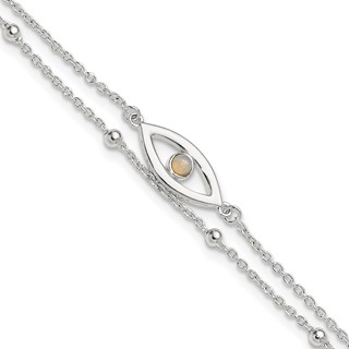 Sterling Silver Created Opal Eye 2-Strand 9 inch Plus 1 inch Extender - Total 10 inch Anklet