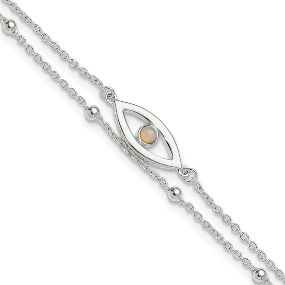 Sterling Silver Created Opal Eye 2-Strand 9 inch Plus 1 inch Extender - Total 10 inch Anklet