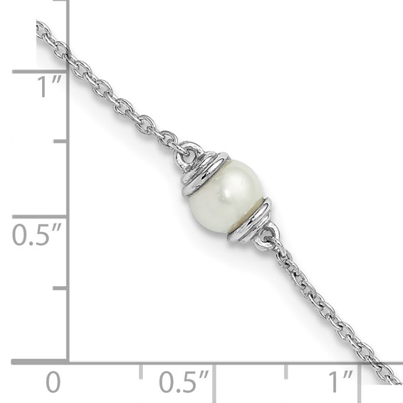 Sterling Silver Rhodium-plated Freshwater Cultured Pearl 9 inch Plus 1 inch Extender - Total 10 inch Anklet