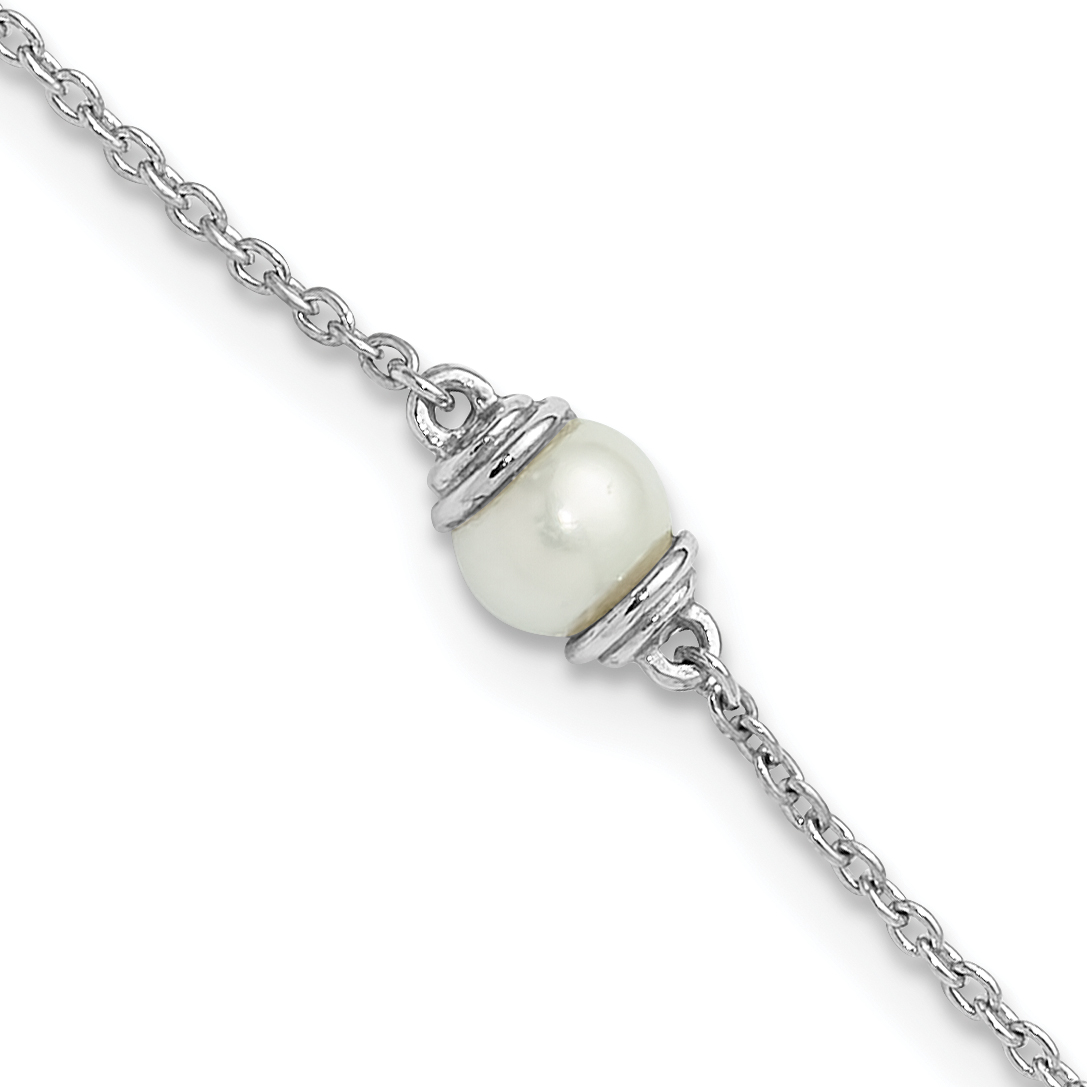 Sterling Silver Rhodium-plated FWC Pearl 9in Plus 1in ext Anklet (QG6331-9)