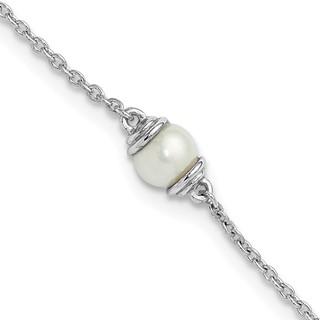 Sterling Silver Rhodium-plated Freshwater Cultured Pearl 9 inch Plus 1 inch Extender - Total 10 inch Anklet