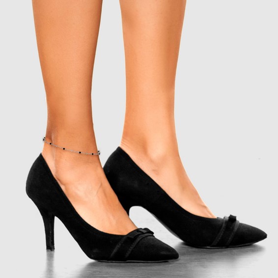 Sterling Silver Rhodium-plated Onyx Bead 9.25 inch Plus 1 inch Extender - Total 10.25inch Anklet