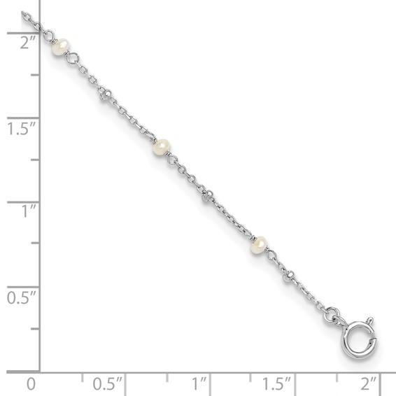 Sterling Silver Rhodium-plated 3mm Freshwater Cultured Pearl 9 inch Plus 1 inch Extender - Total 10 inch Anklet