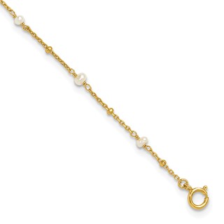 Affordable Expressions Sterling Silver Gold-tone 3mm Freshwater Cultured Pearl 9 inch Plus 1 inch Extender - Total 10 inch Anklet