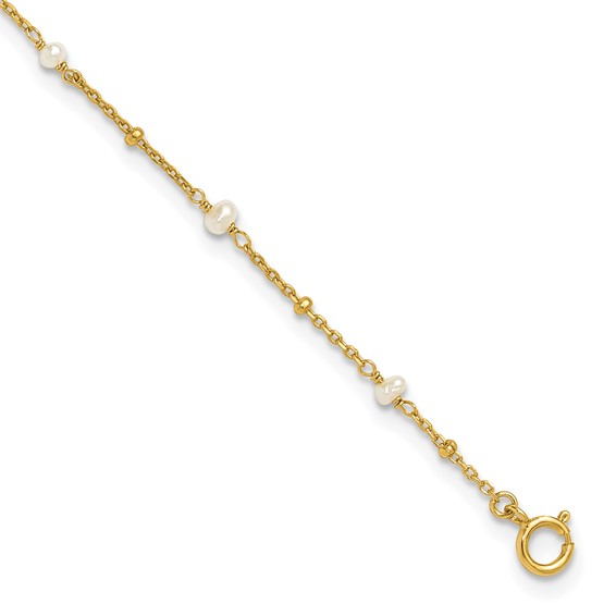 Affordable Expressions Sterling Silver Gold-tone 3mm Freshwater Cultured Pearl 9 inch Plus 1 inch Extender - Total 10 inch Anklet