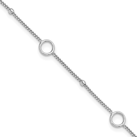 Sterling Silver Rhodium-plated Rings and Beads 9 inch Plus 1 inch Extender - Total 10 inch Anklet