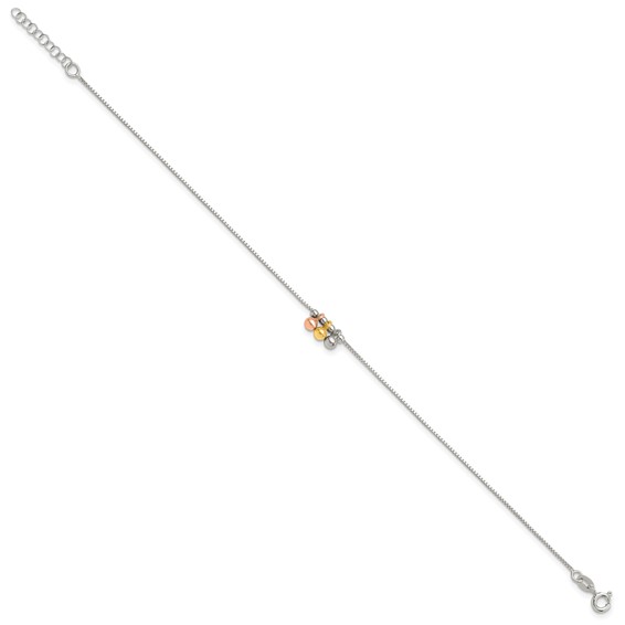 Sterling Silver Rose-tone and Gold-Tone Beads 9 inch Plus 1 inch Extender - Total 10 inch Anklet