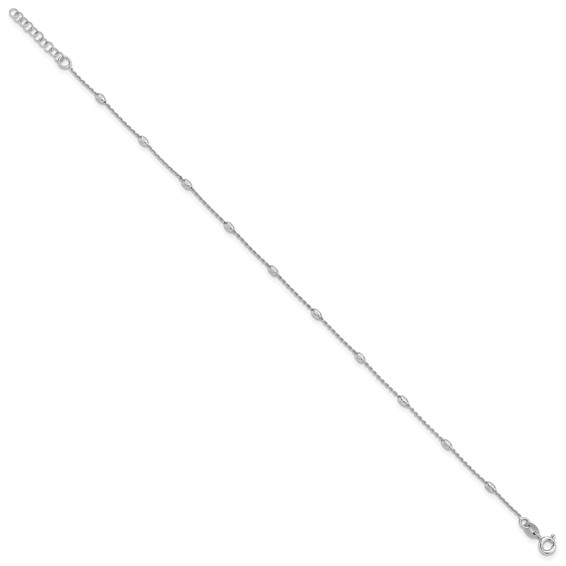 Sterling Silver Rhodium-plated Oval Bead 9 inch Plus 1 inch Extender - Total 10 inch Anklet