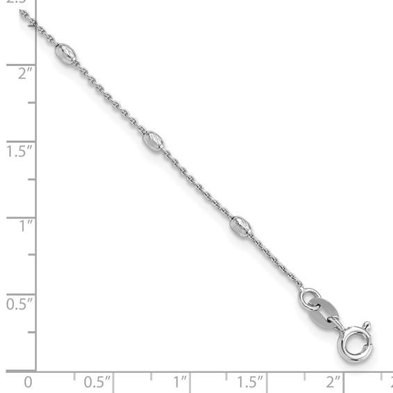 Sterling Silver Rhodium-plated Oval Bead 9 inch Plus 1 inch Extender - Total 10 inch Anklet