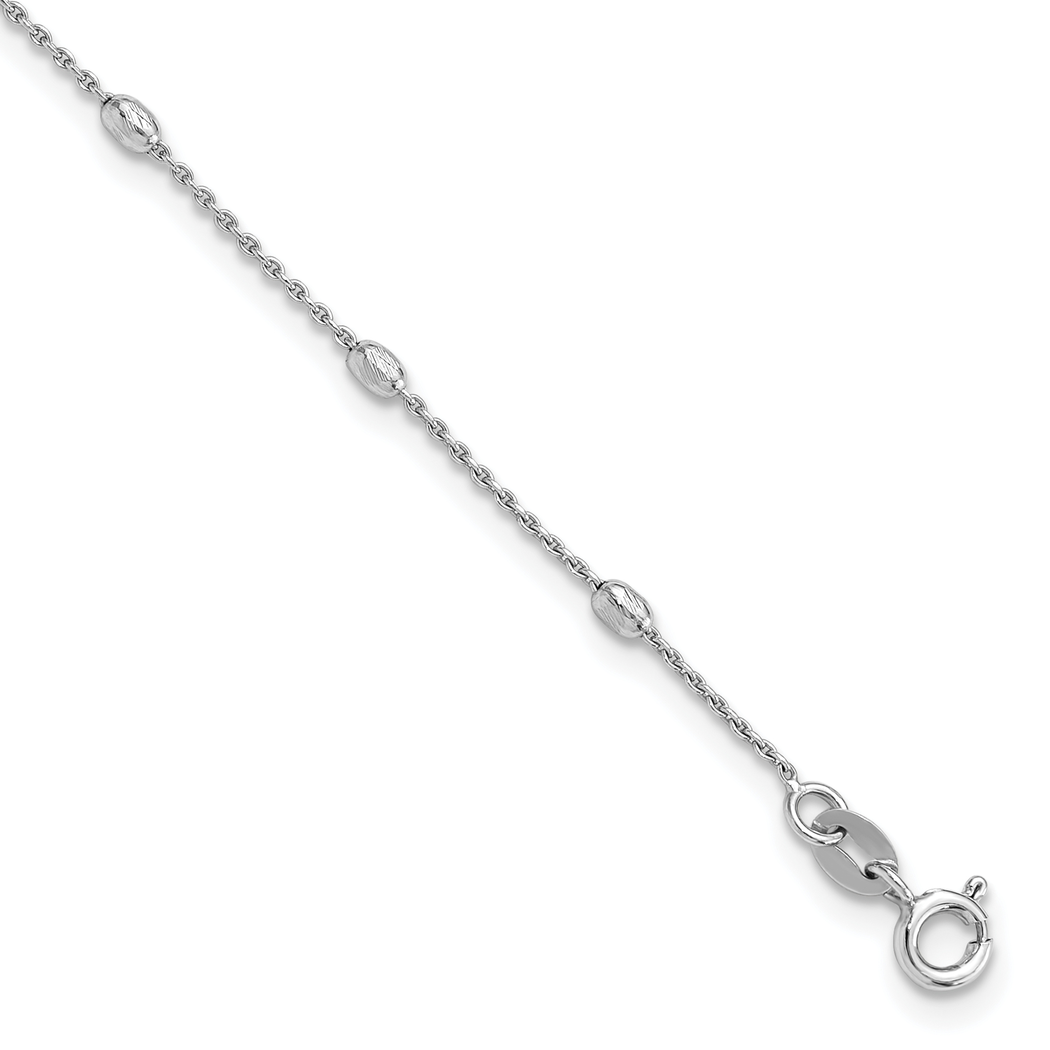 Sterling Silver Rhod-pltd Polished D/C Oval Beaded 9in w/1in ext Anklet (QG6340-9)