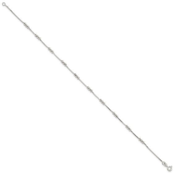 Sterling Silver Polished Beaded Box 10in Anklet