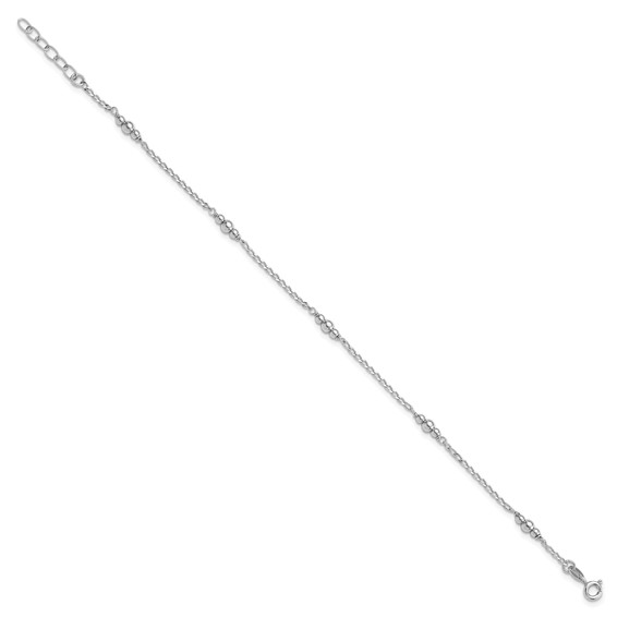 Sterling Silver Rhodium-plated Beads 9 inch Plus 1 inch Extender - Total 10 inch Anklet