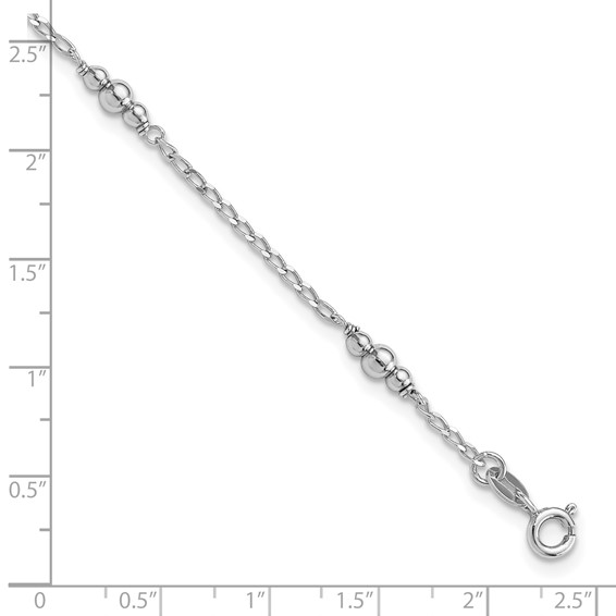 Sterling Silver Rhodium-plated Beads 9 inch Plus 1 inch Extender - Total 10 inch Anklet