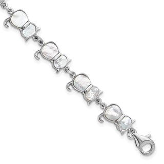 Sterling Silver Rhodium-plated Mother of Pearl Cat Link Bracelet
