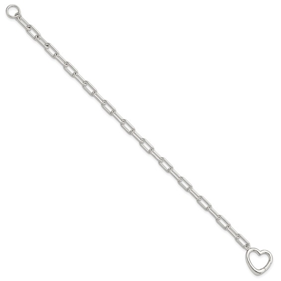 Sterling Silver Open Link 7.25in Heart Clasp Bracelet