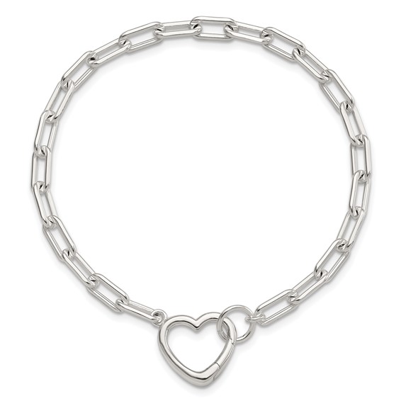 Sterling Silver Open Link 7.25in Heart Clasp Bracelet