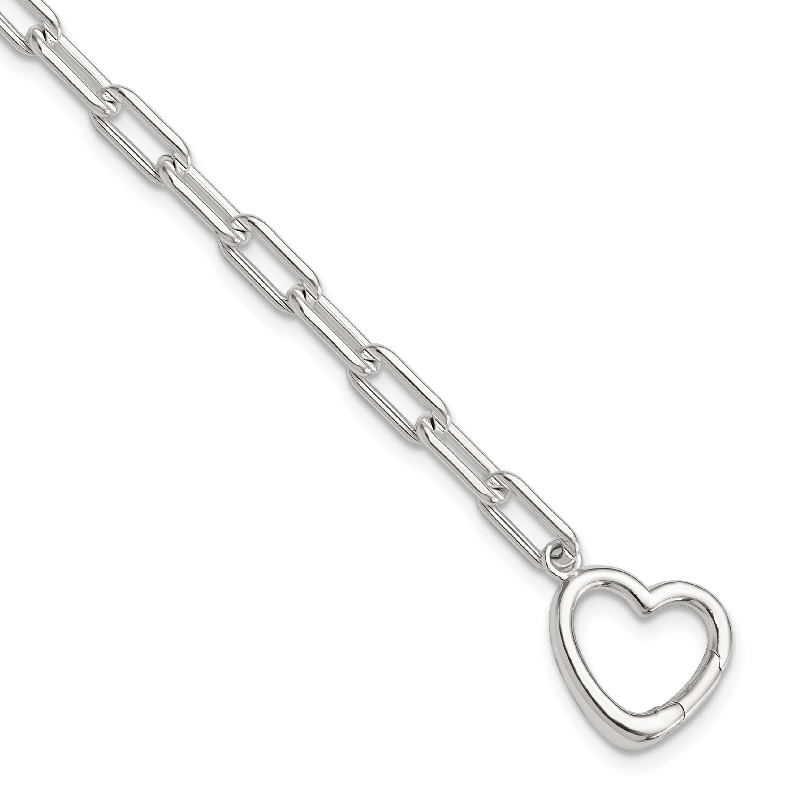 Sterling Silver Open Link 7.25in Heart Clasp Bracelet (QG6347-7.25)