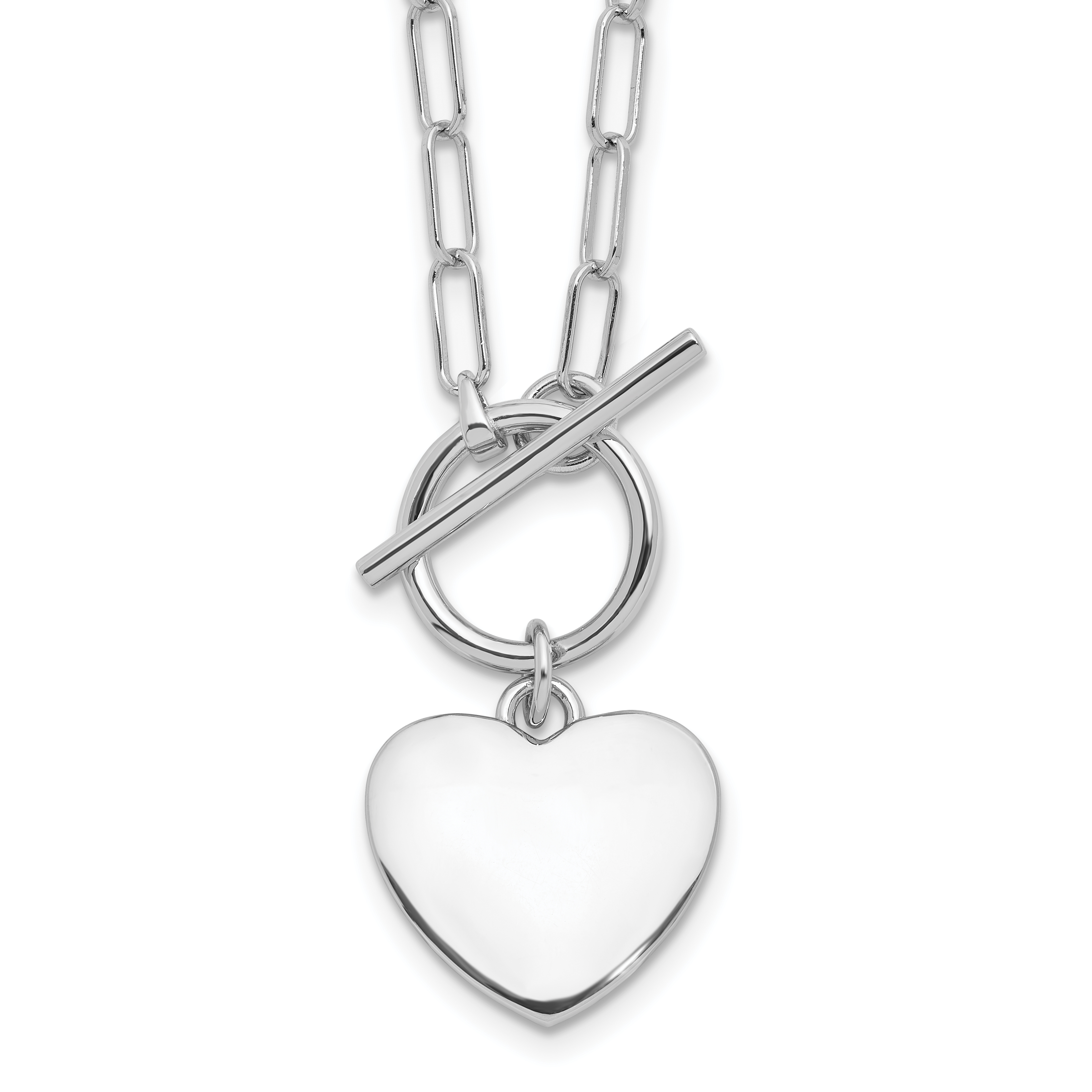 Sterling Silver Rhodium-plated Heart Toggle Paperclip Link 17in Necklace (QG6349-17)